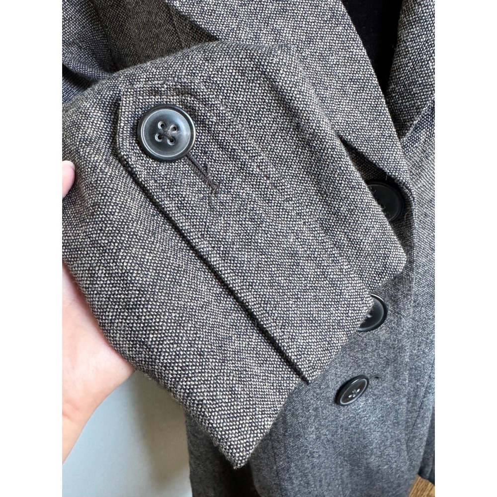 Womens Grey Herringbone Longline Pea Coat Button Front Jacket Grey - Picture 4 of 16